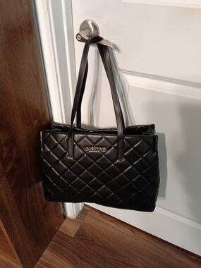 Valentino Black Quilted Tote with Gold Logo Plate